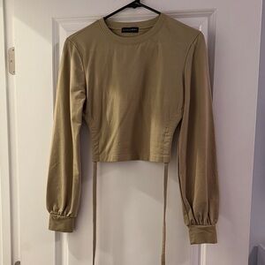 JLUXLABEL Khaki Green Long Sleeve Crop Top with tie in the back